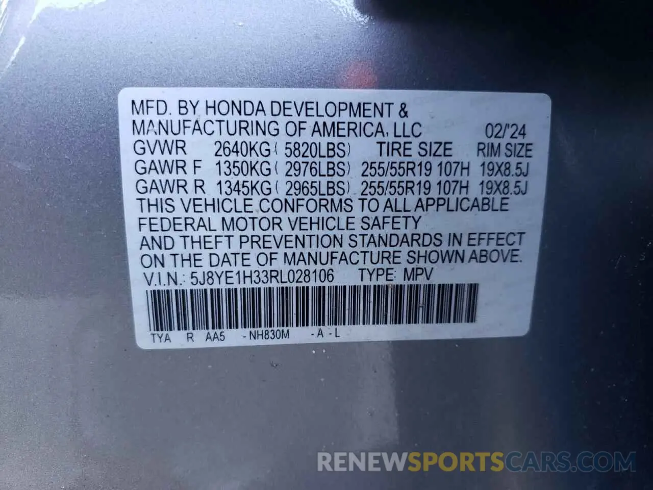 13 fotografías del automóvil dañado 5J8YE1H33RL028106 ACURA MDX 2024