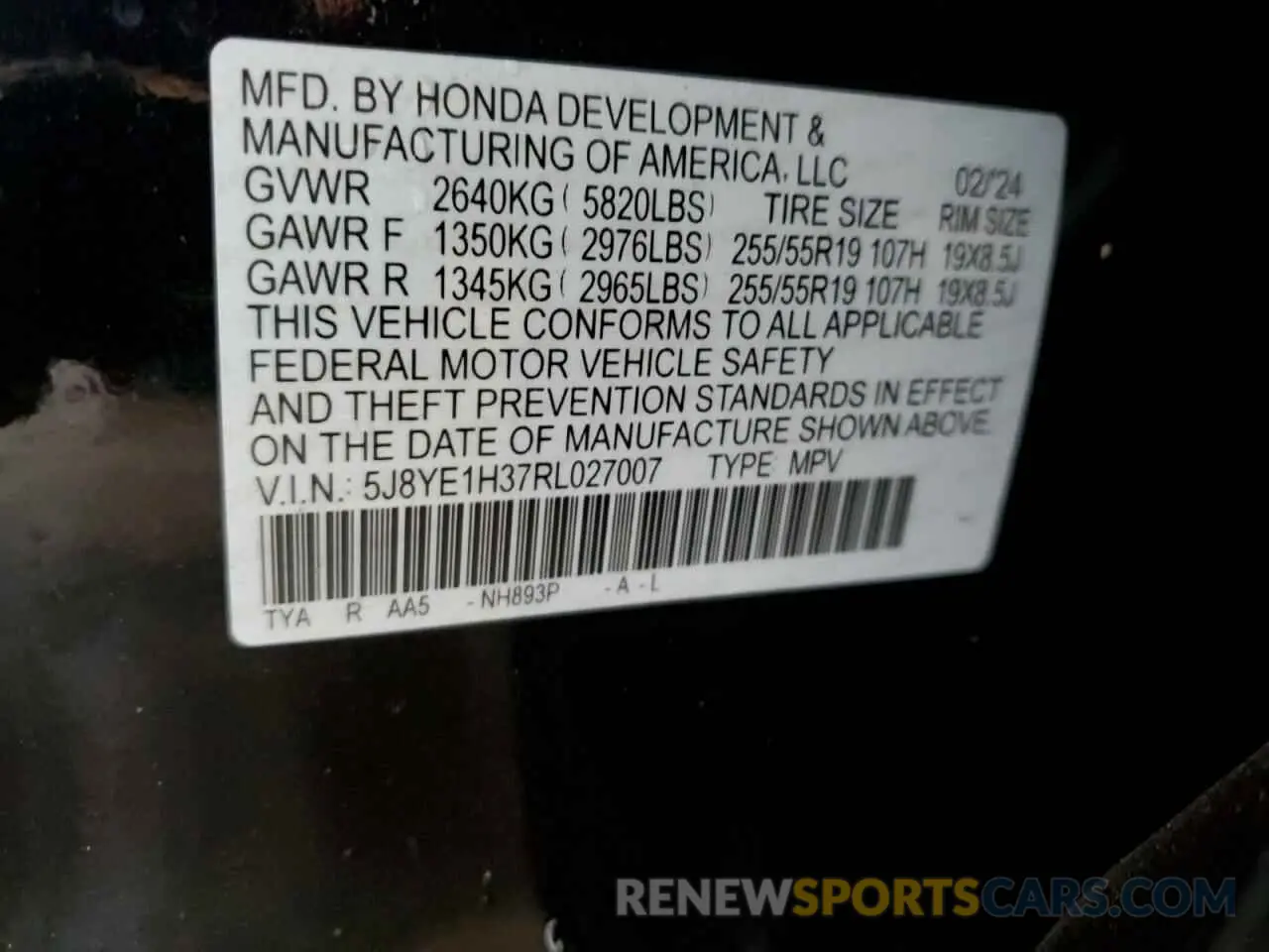 14 fotografías del automóvil dañado 5J8YE1H37RL027007 ACURA MDX 2024