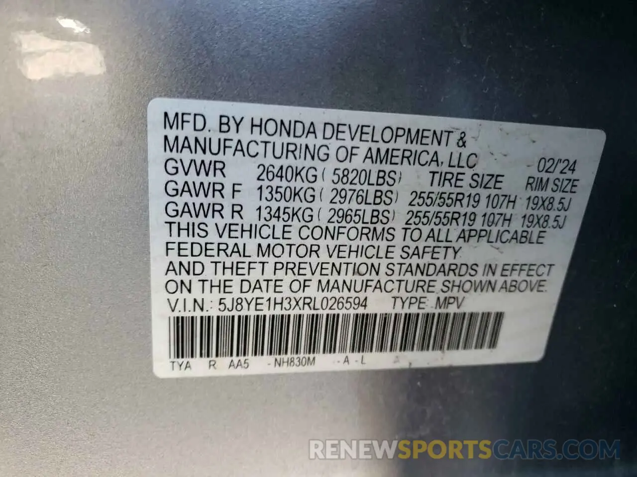 14 fotografías del automóvil dañado 5J8YE1H3XRL026594 ACURA MDX 2024