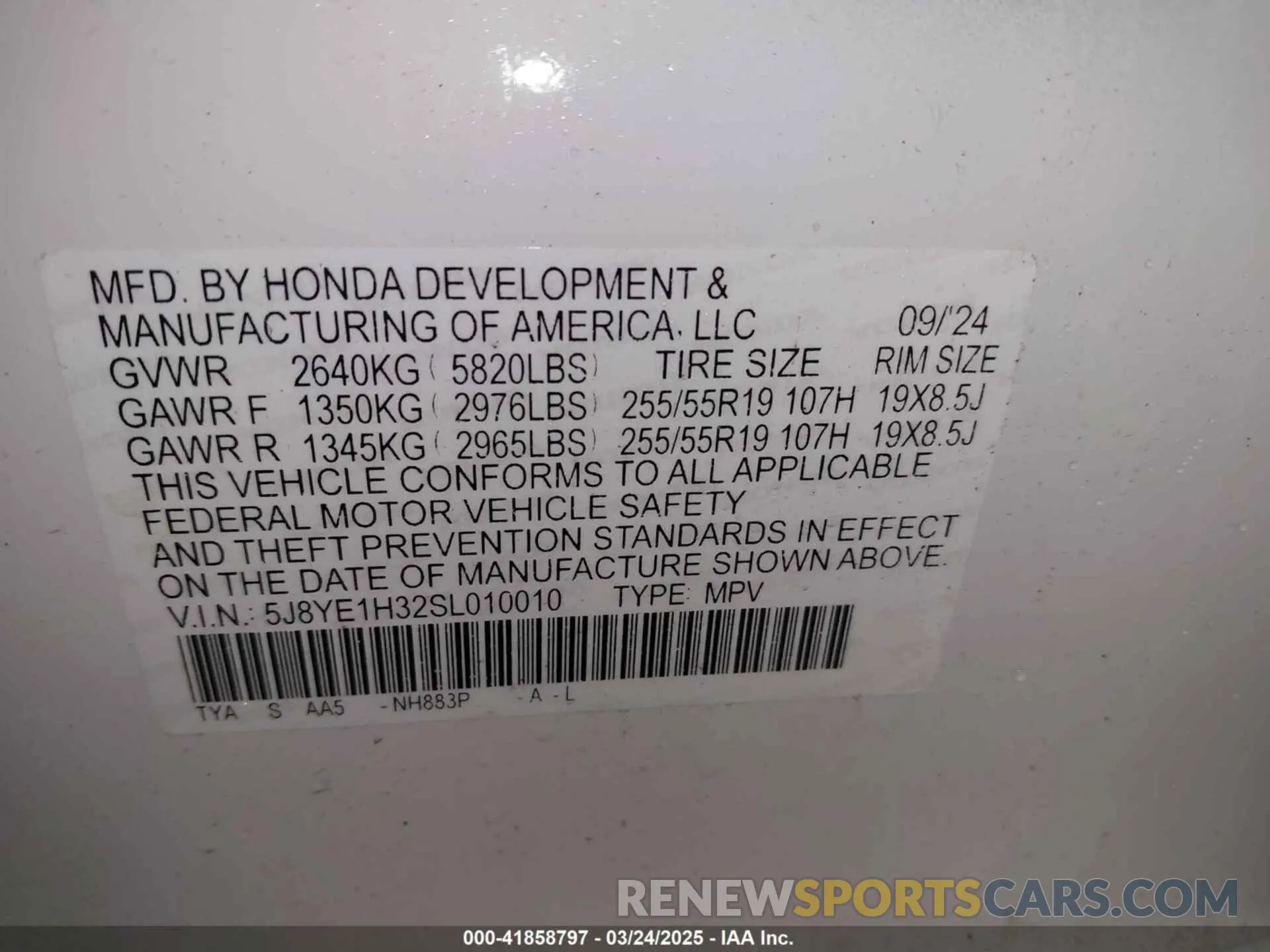 9 fotografías del automóvil dañado 5J8YE1H32SL010010 ACURA MDX 2025