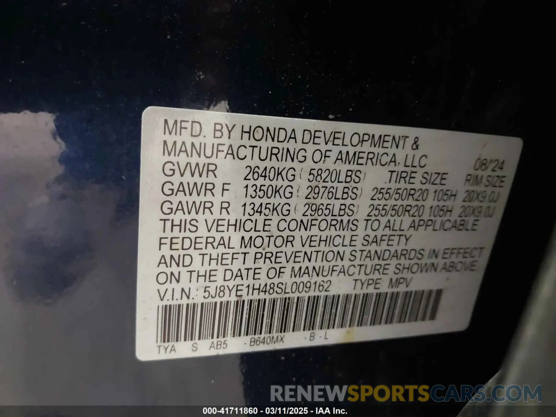 9 fotografías del automóvil dañado 5J8YE1H48SL009162 ACURA MDX 2025