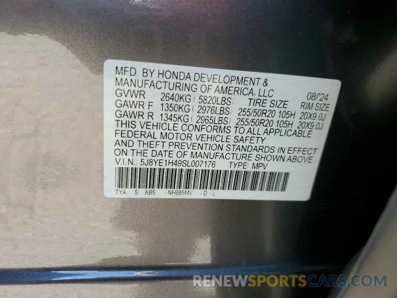 14 fotografías del automóvil dañado 5J8YE1H49SL007176 ACURA MDX 2025