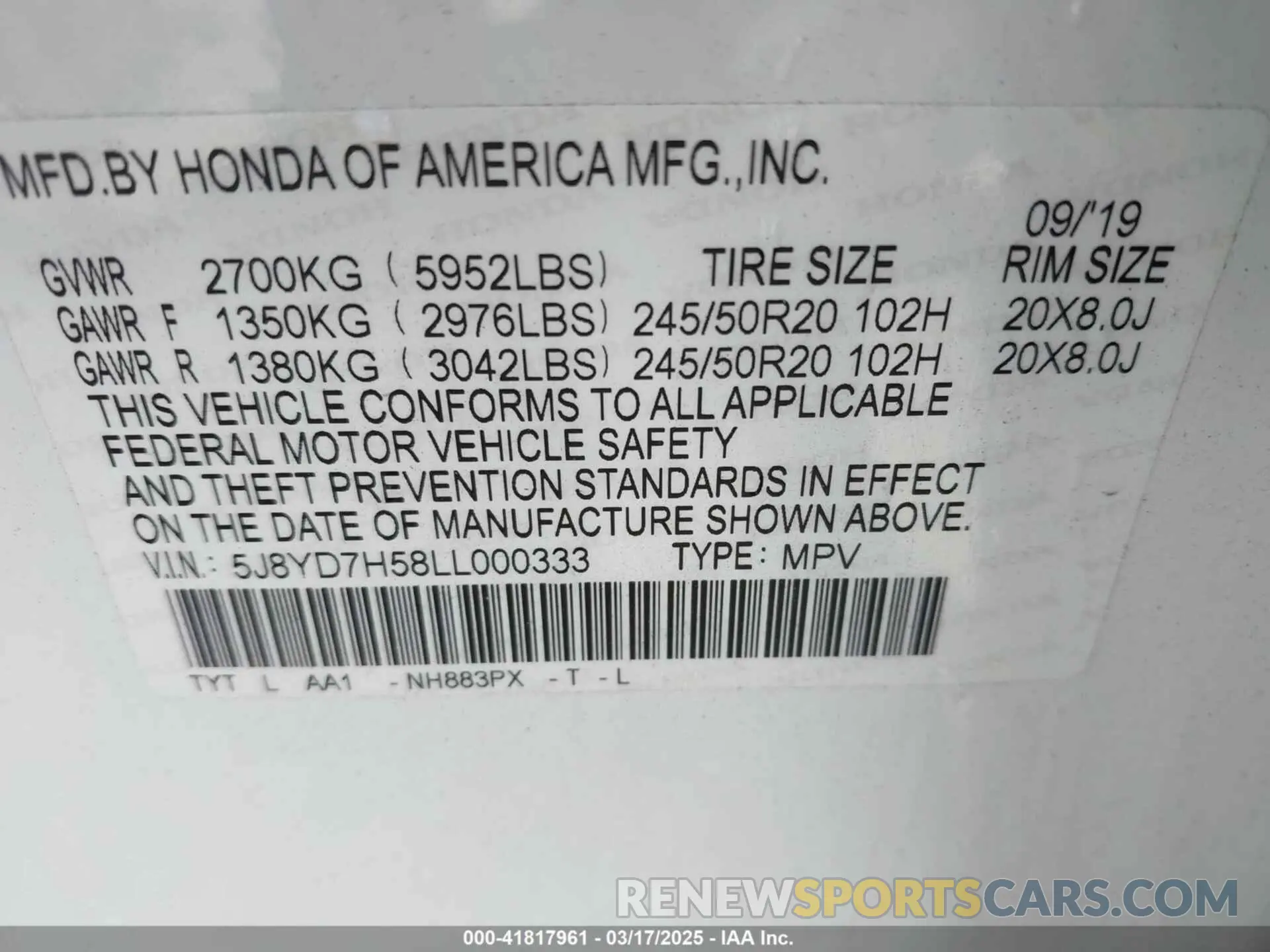 9 fotografías del automóvil dañado 5J8YD7H58LL000333 ACURA MDX SPORT HYBRID 2020