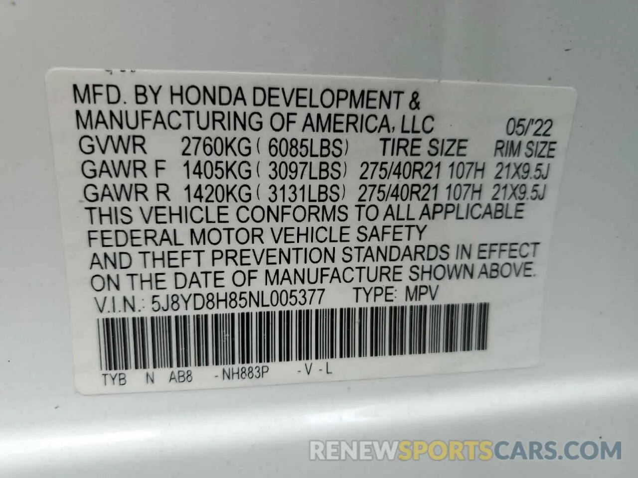 13 fotografías del automóvil dañado 5J8YD8H85NL005377 ACURA MDX TYPE S 2022