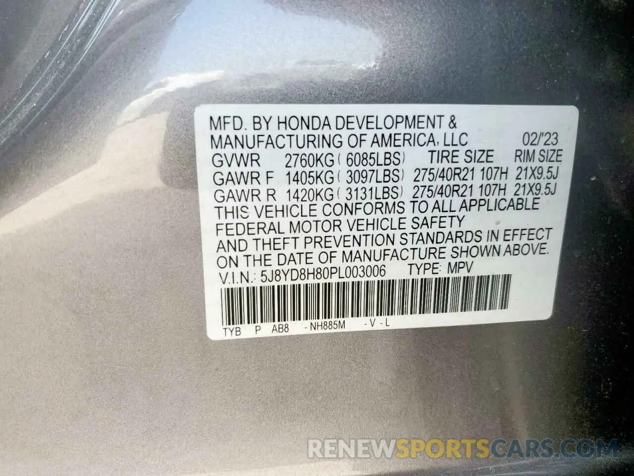 14 fotografías del automóvil dañado 5J8YD8H80PL003006 ACURA MDX TYPE S 2023