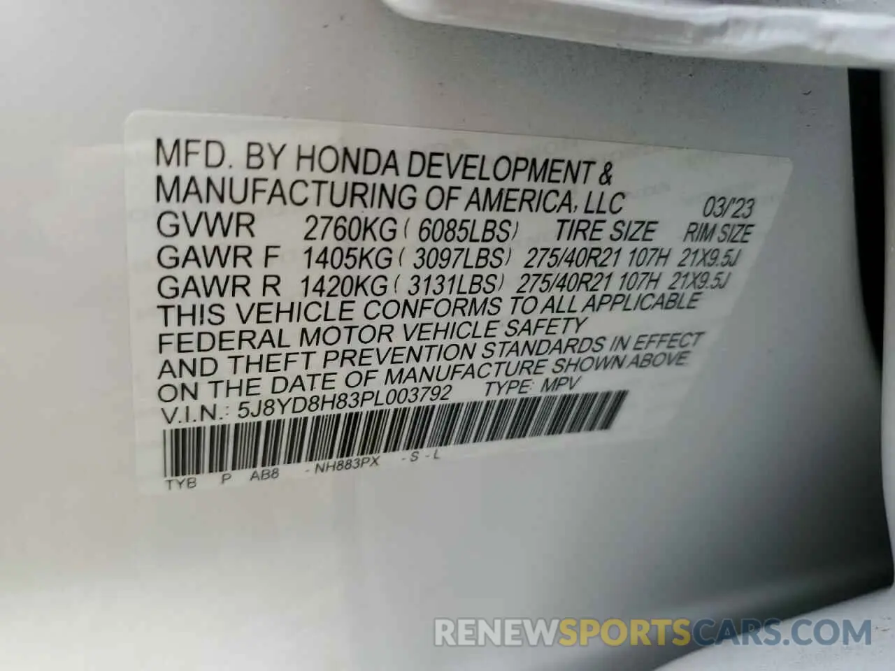 14 fotografías del automóvil dañado 5J8YD8H83PL003792 ACURA MDX TYPE S 2023