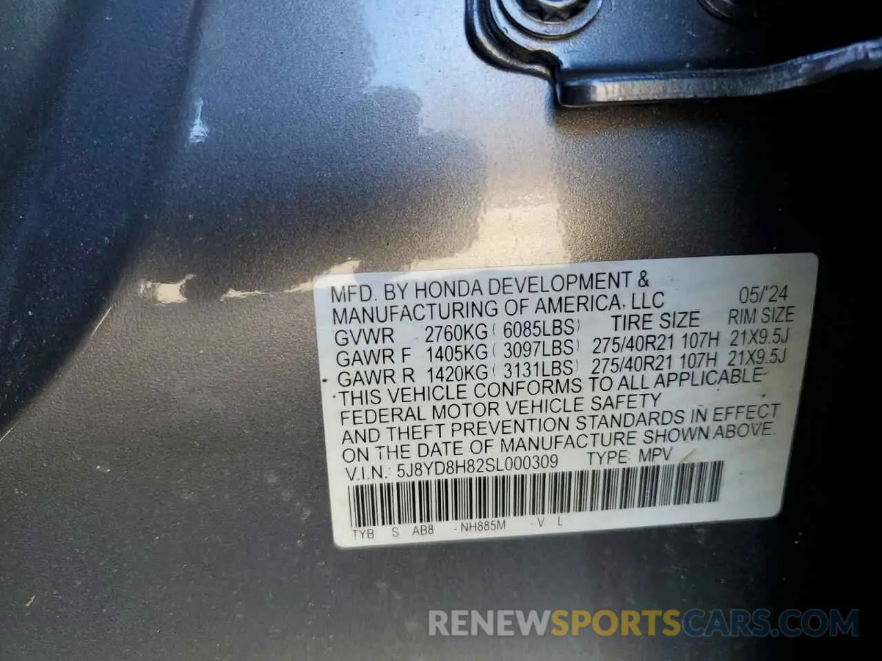 15 fotografías del automóvil dañado 5J8YD8H82SL000309 ACURA MDX TYPE S 2025