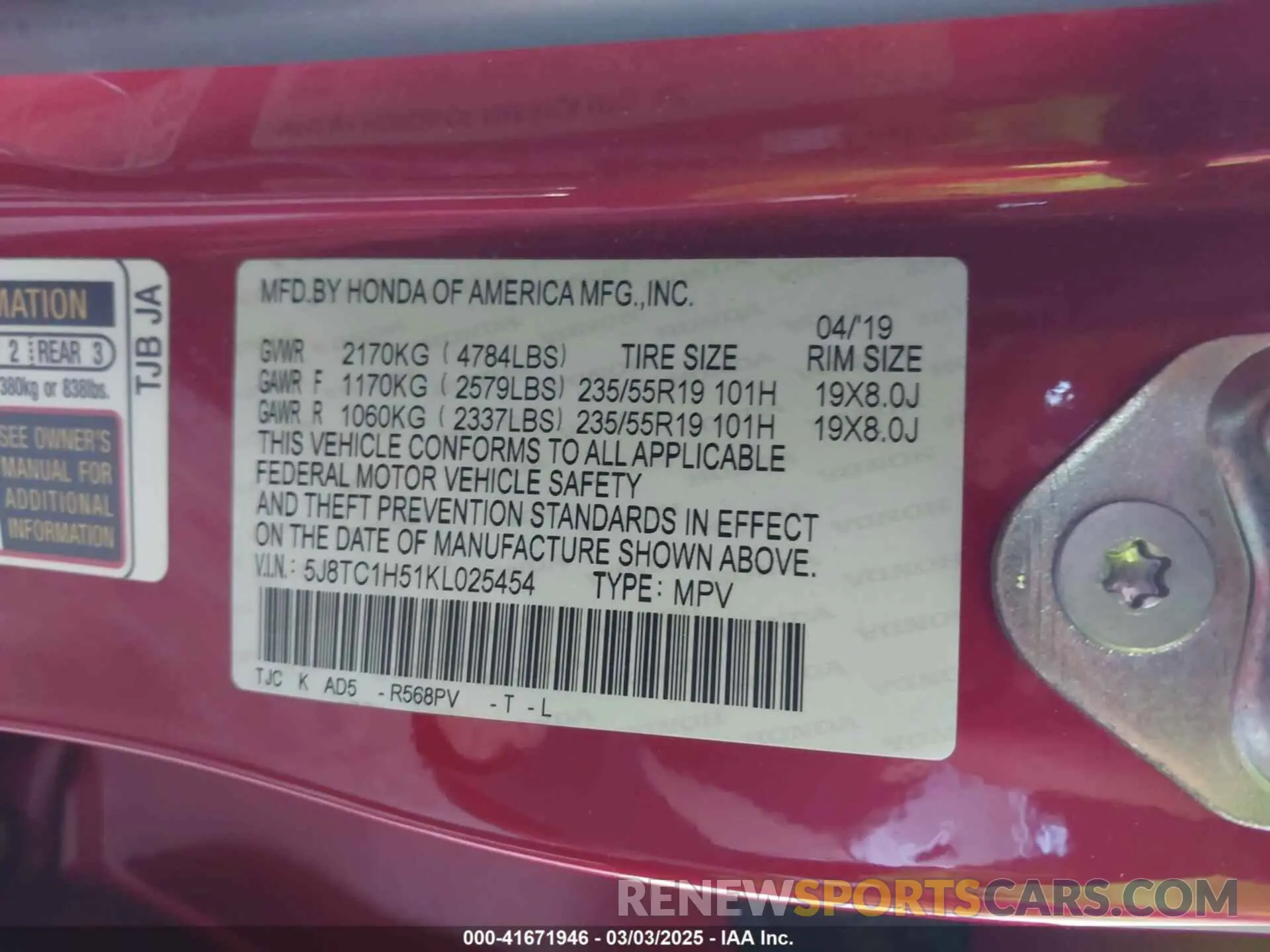 9 fotografías del automóvil dañado 5J8TC1H51KL025454 ACURA RDX 2019