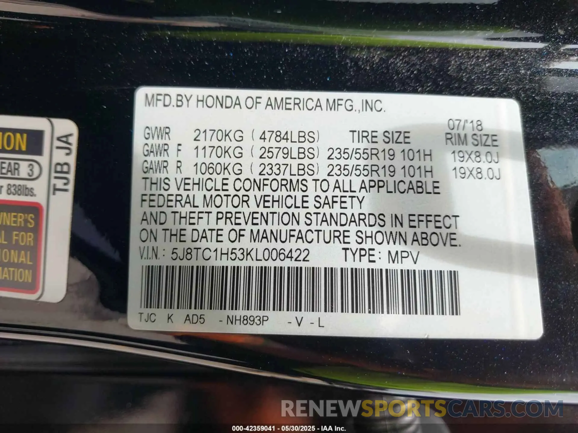 9 fotografías del automóvil dañado 5J8TC1H53KL006422 ACURA RDX 2019