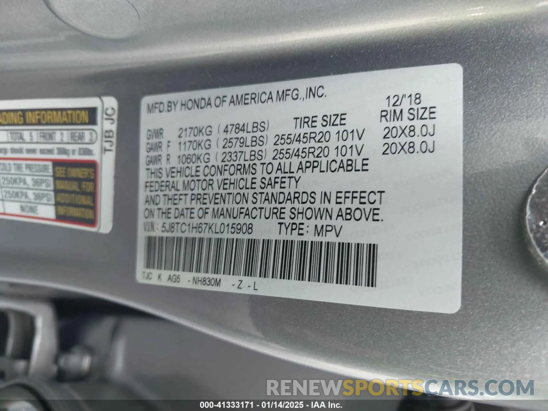 9 fotografías del automóvil dañado 5J8TC1H67KL015908 ACURA RDX 2019