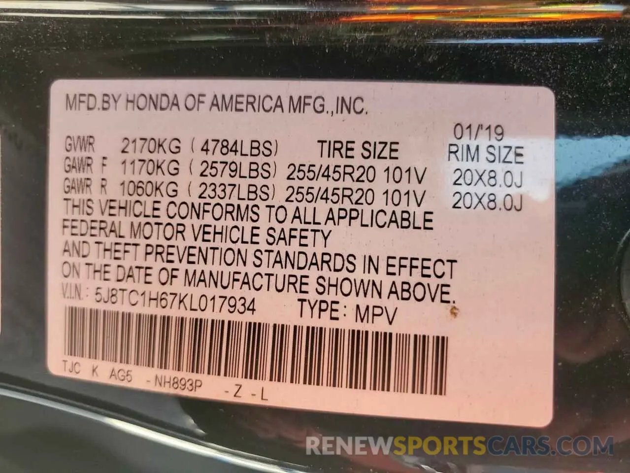 14 fotografías del automóvil dañado 5J8TC1H67KL017934 ACURA RDX 2019