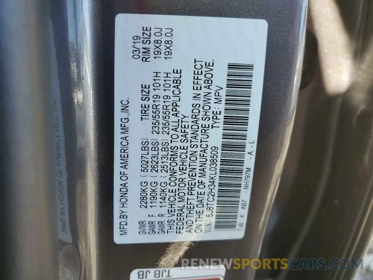 13 fotografías del automóvil dañado 5J8TC2H34KL038509 ACURA RDX 2019