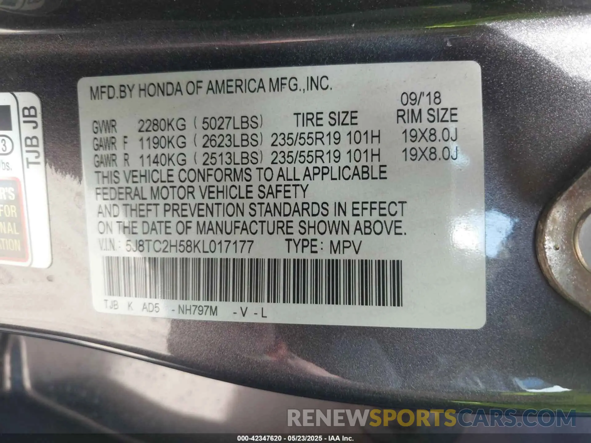 9 fotografías del automóvil dañado 5J8TC2H58KL017177 ACURA RDX 2019