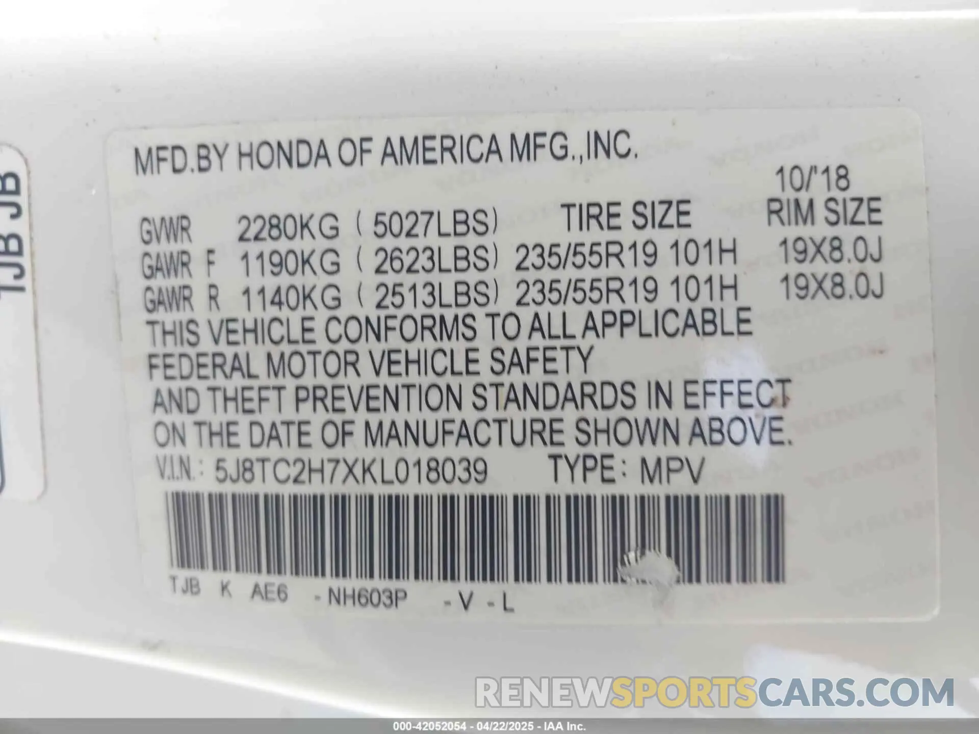 9 fotografías del automóvil dañado 5J8TC2H7XKL018039 ACURA RDX 2019