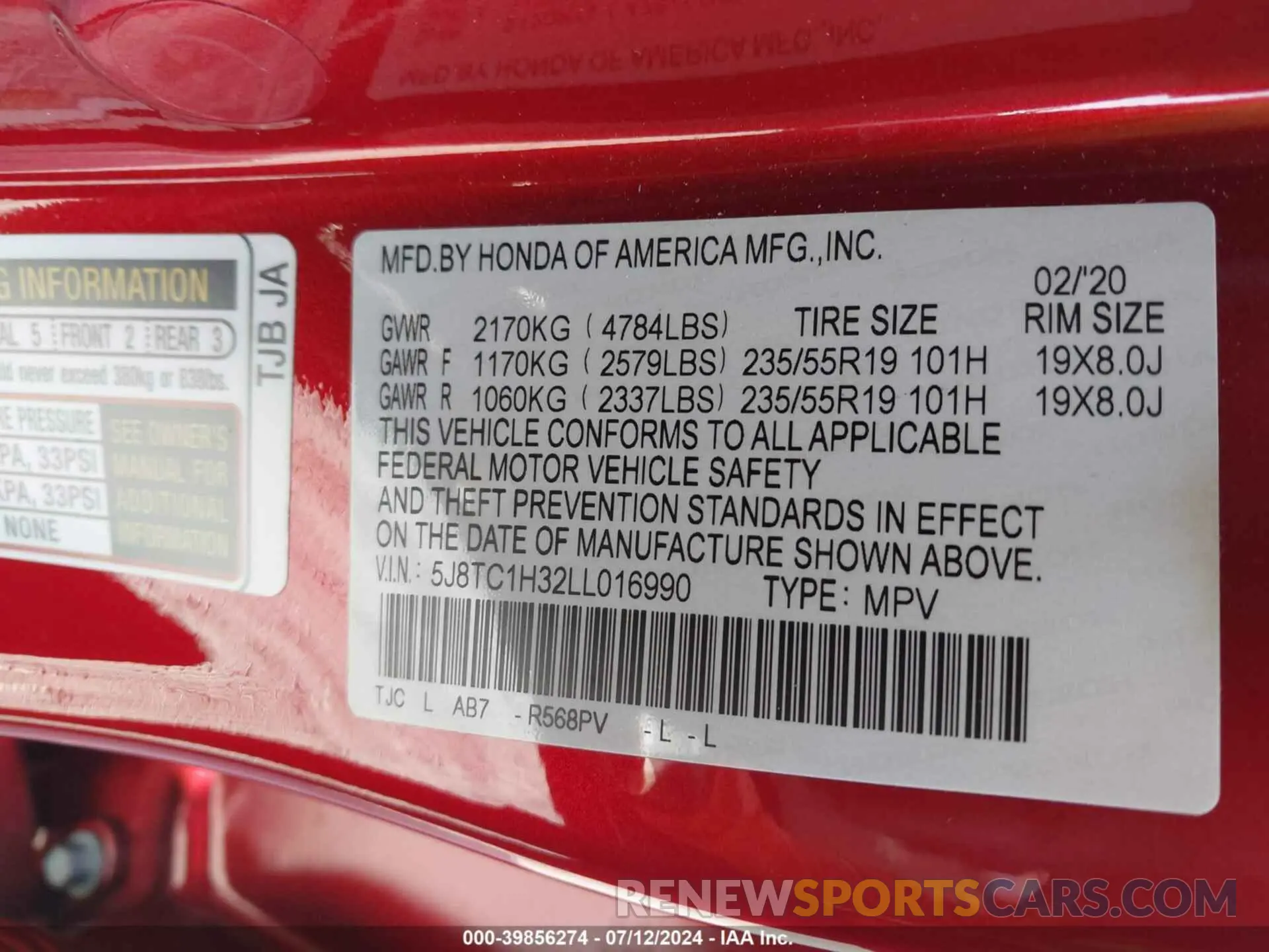 9 fotografías del automóvil dañado 5J8TC1H32LL016990 ACURA RDX 2020