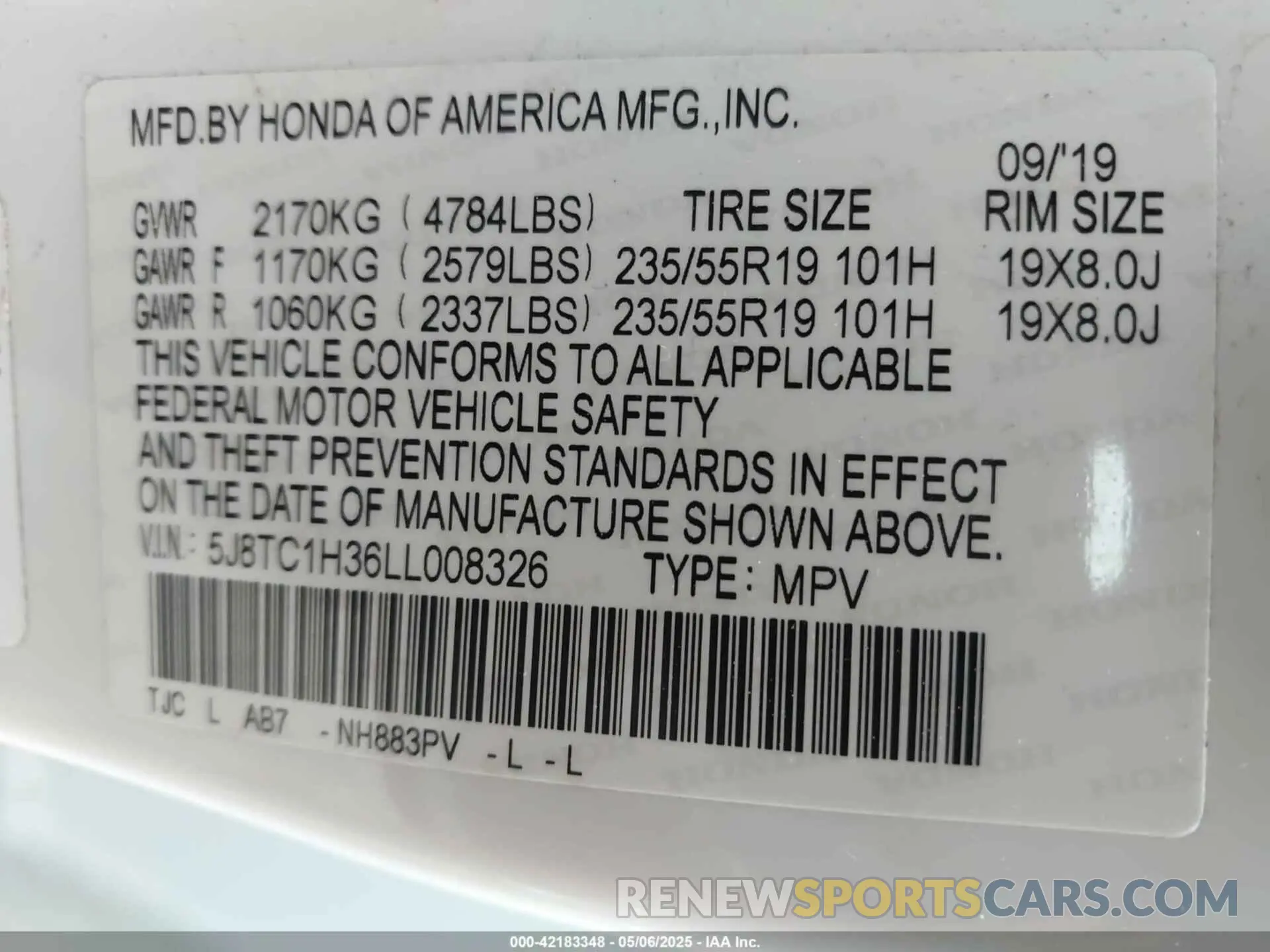 9 fotografías del automóvil dañado 5J8TC1H36LL008326 ACURA RDX 2020