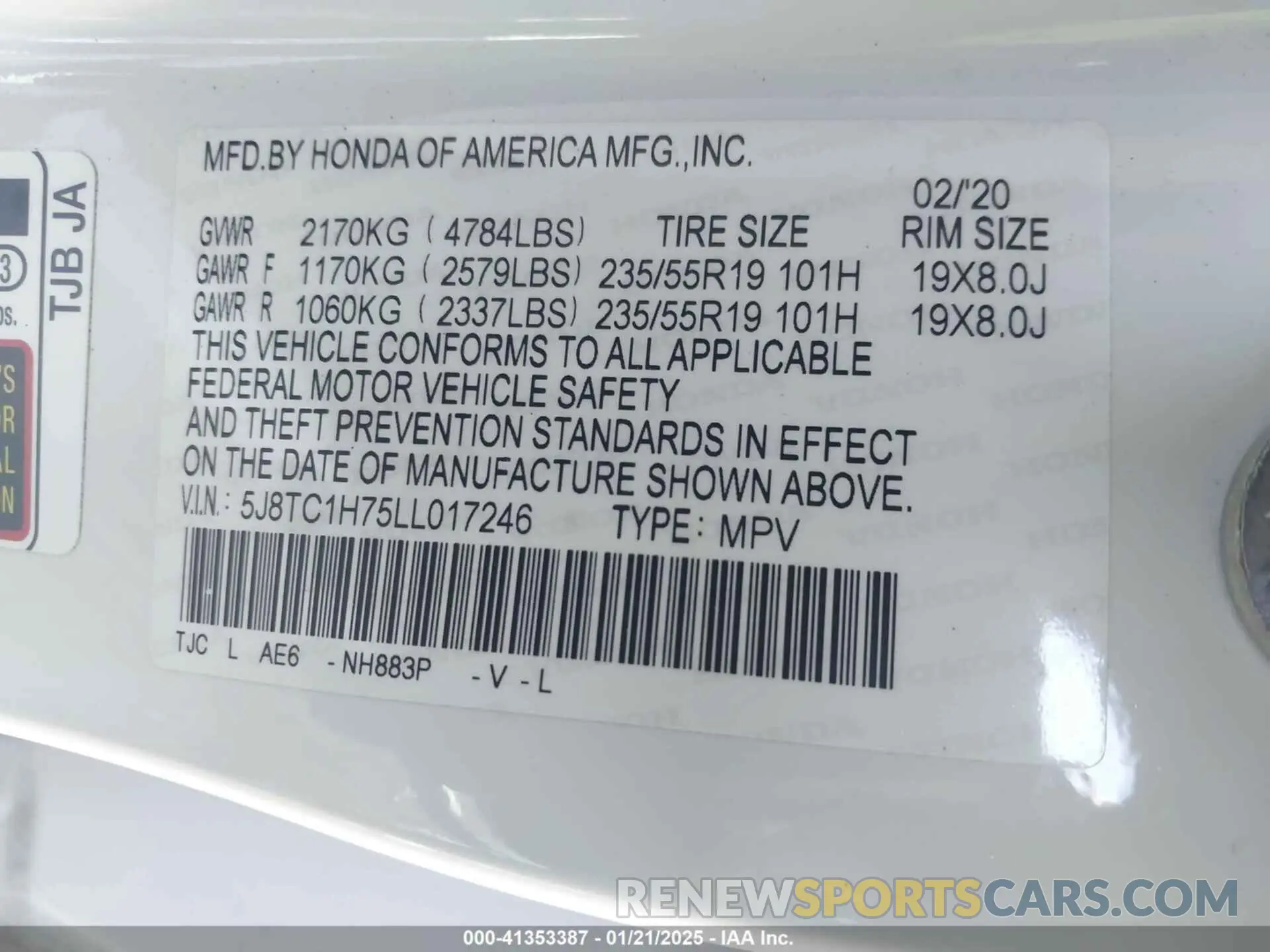 9 fotografías del automóvil dañado 5J8TC1H75LL017246 ACURA RDX 2020