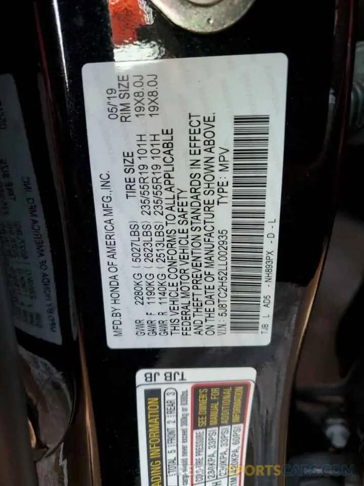 12 fotografías del automóvil dañado 5J8TC2H52LL002935 ACURA RDX 2020