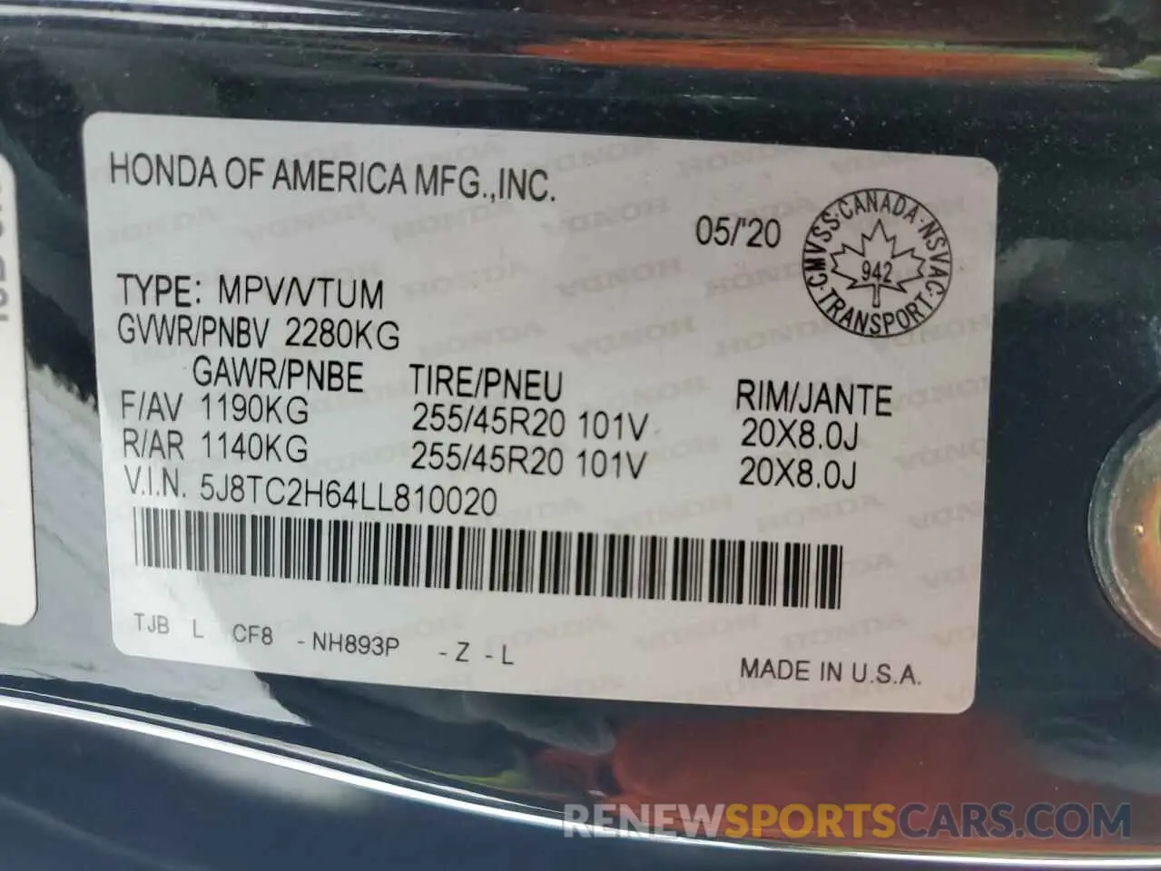 13 fotografías del automóvil dañado 5J8TC2H64LL810020 ACURA RDX 2020