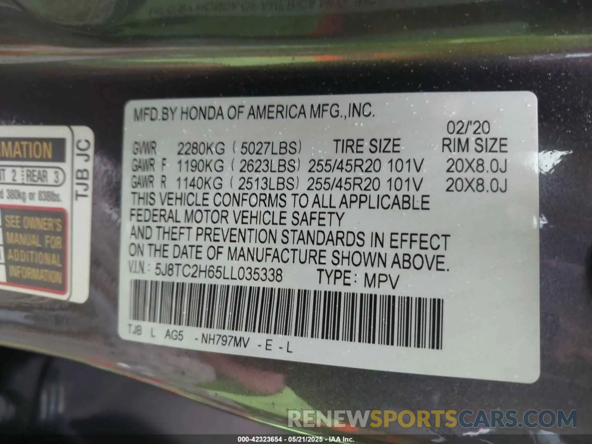 9 fotografías del automóvil dañado 5J8TC2H65LL035338 ACURA RDX 2020