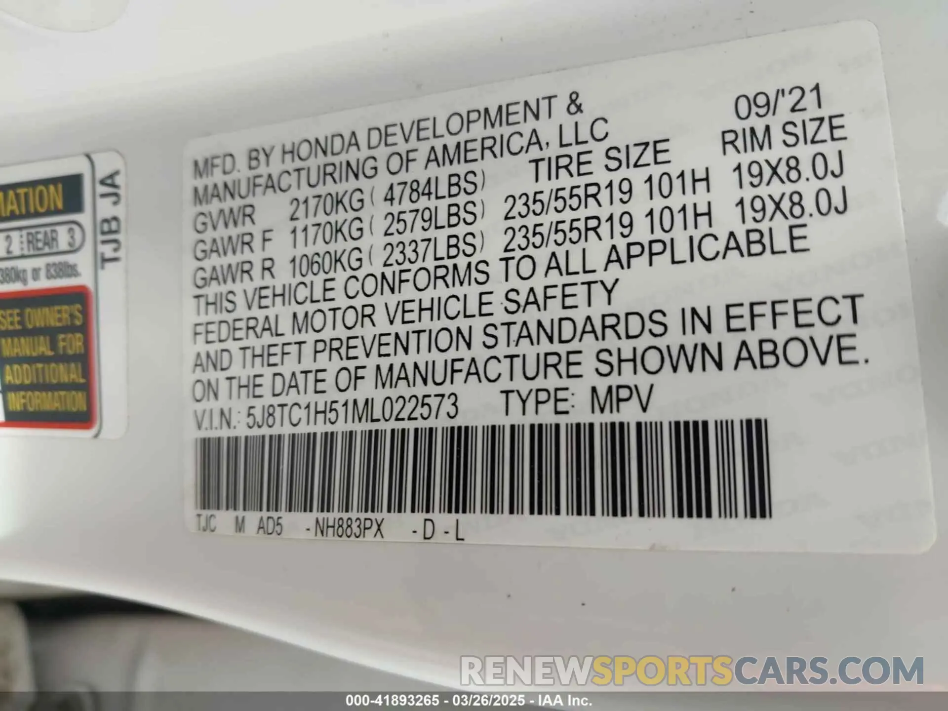 9 fotografías del automóvil dañado 5J8TC1H51ML022573 ACURA RDX 2021