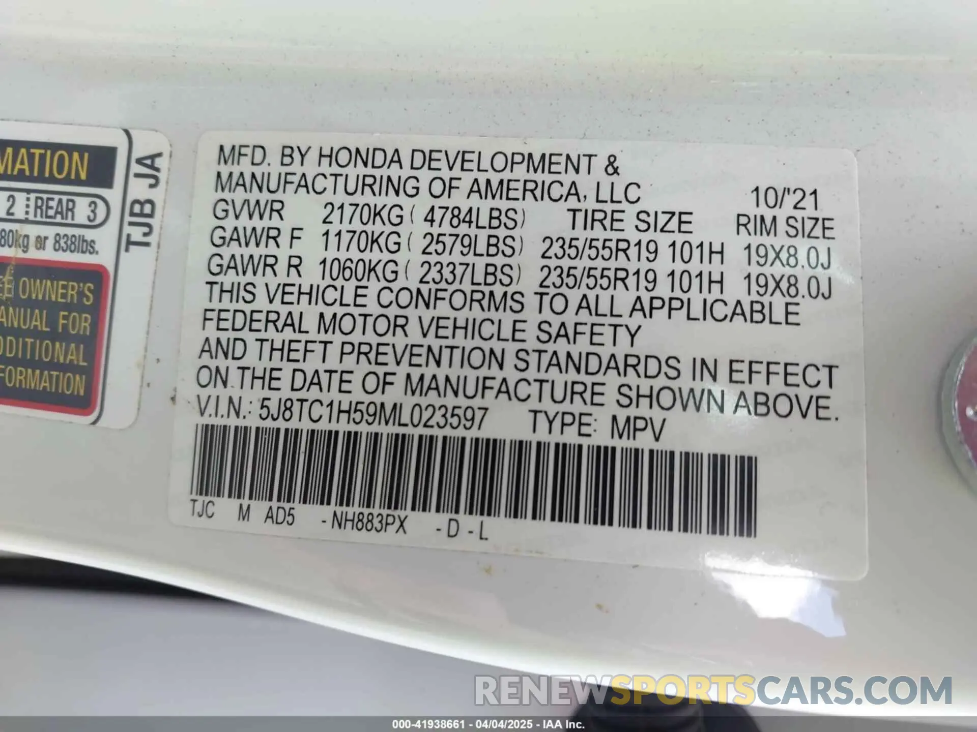 9 fotografías del automóvil dañado 5J8TC1H59ML023597 ACURA RDX 2021