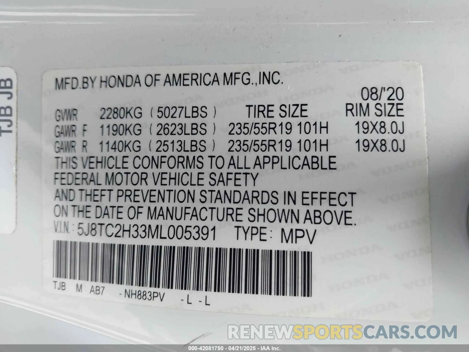 9 fotografías del automóvil dañado 5J8TC2H33ML005391 ACURA RDX 2021