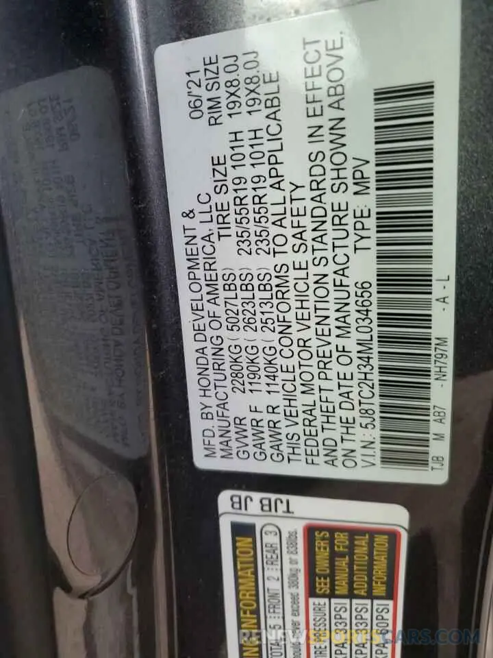 14 fotografías del automóvil dañado 5J8TC2H34ML034656 ACURA RDX 2021