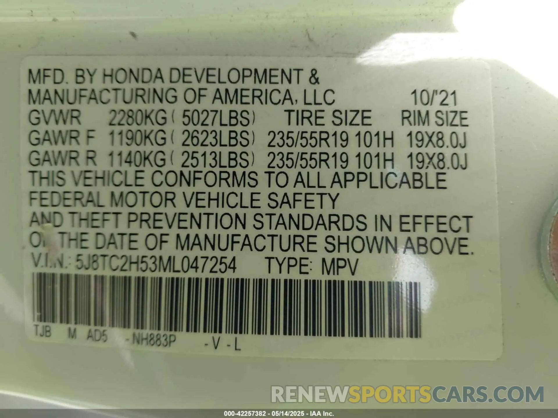 9 fotografías del automóvil dañado 5J8TC2H53ML047254 ACURA RDX 2021