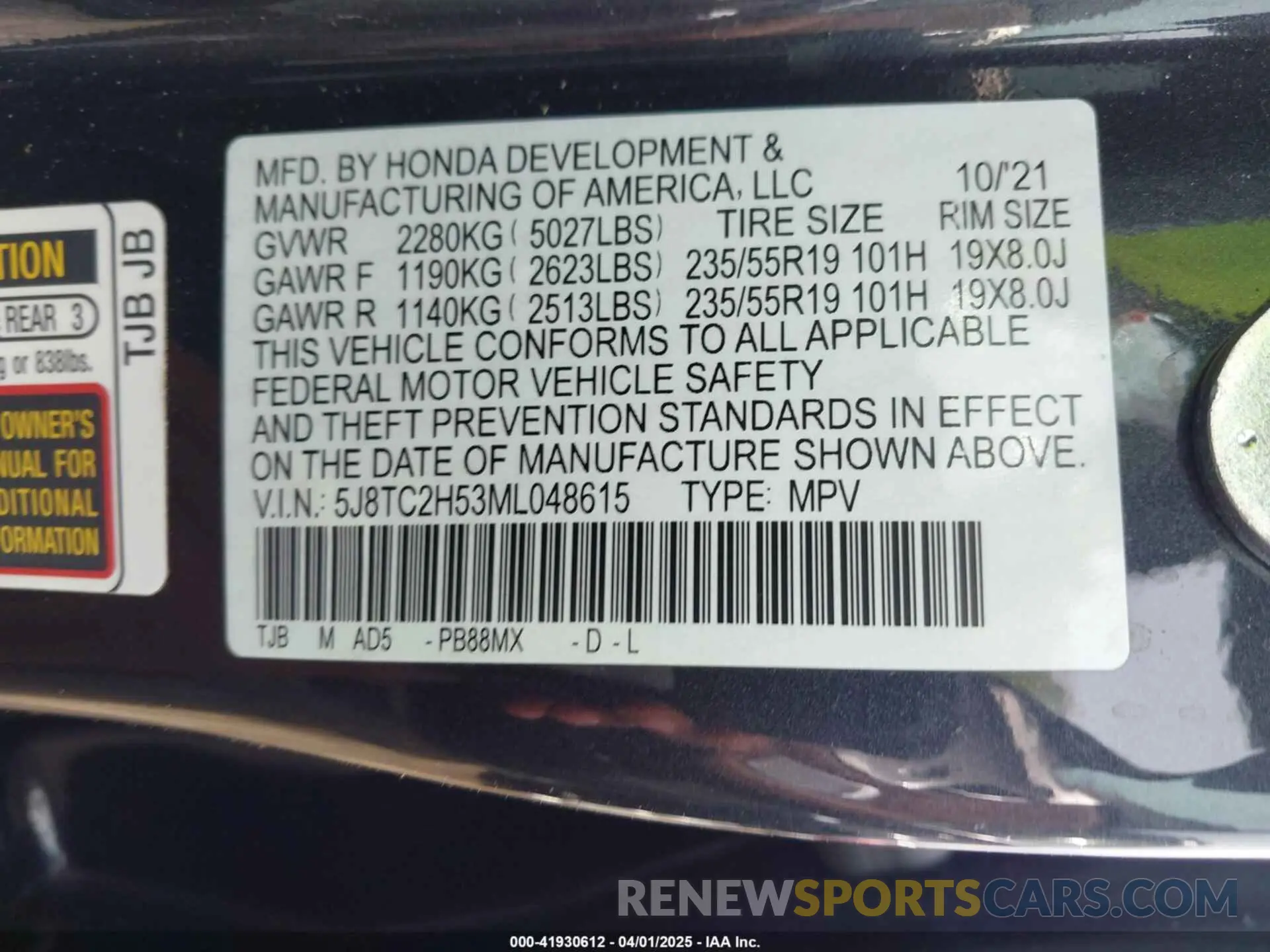 9 fotografías del automóvil dañado 5J8TC2H53ML048615 ACURA RDX 2021