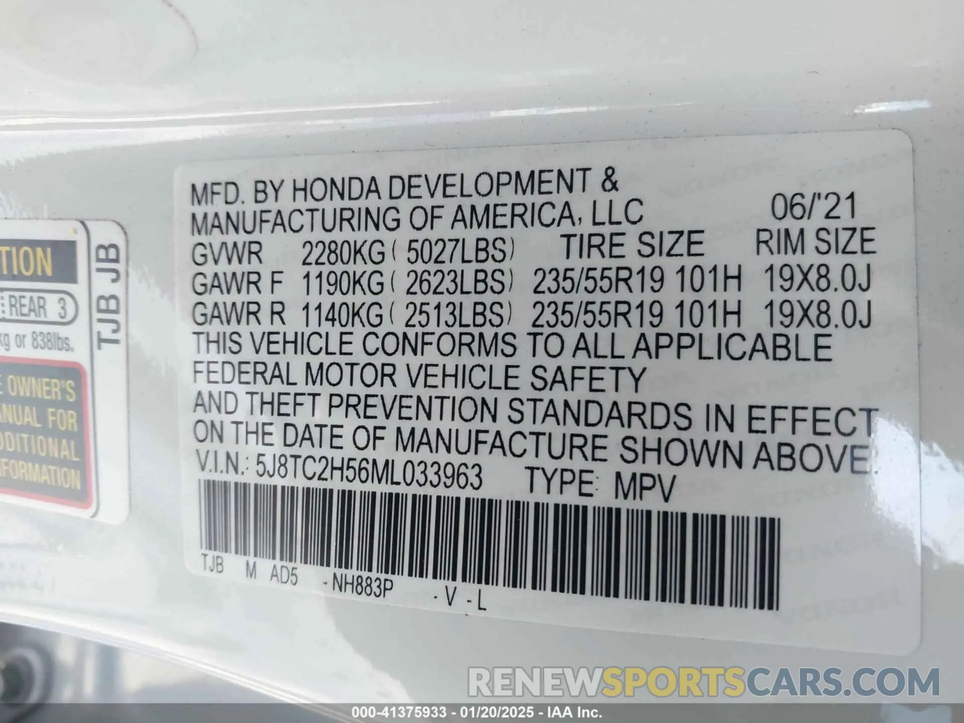 8 fotografías del automóvil dañado 5J8TC2H56ML033963 ACURA RDX 2021