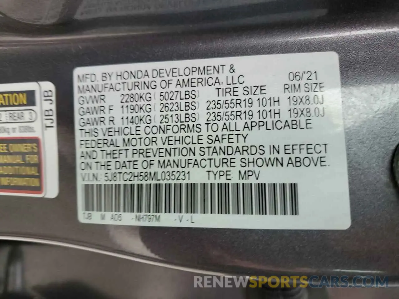 13 fotografías del automóvil dañado 5J8TC2H58ML035231 ACURA RDX 2021