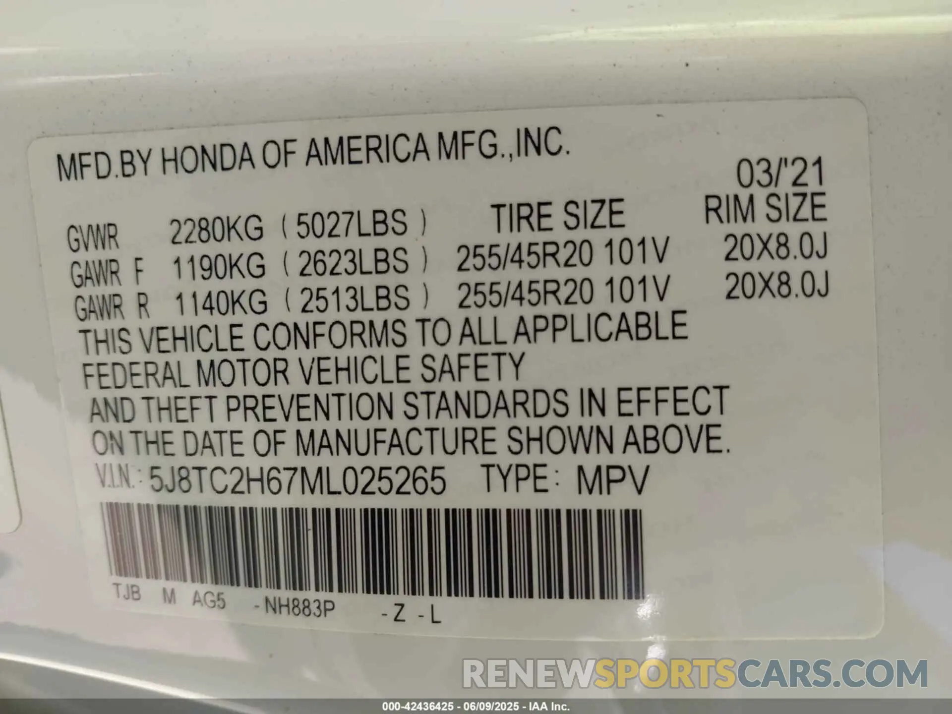 9 fotografías del automóvil dañado 5J8TC2H67ML025265 ACURA RDX 2021