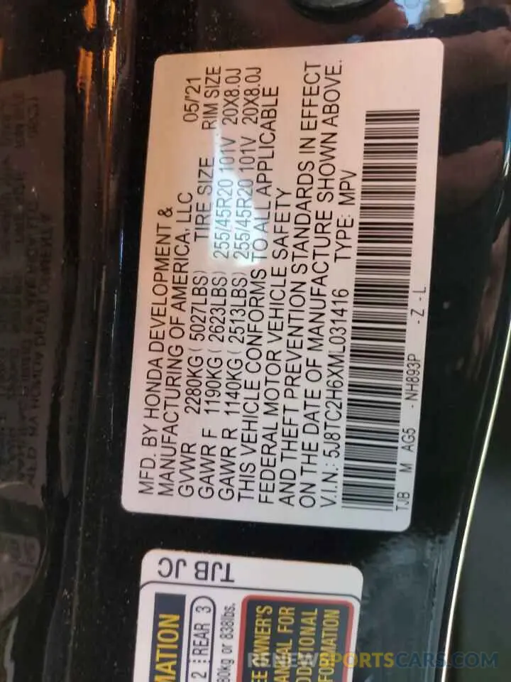 13 fotografías del automóvil dañado 5J8TC2H6XML031416 ACURA RDX 2021