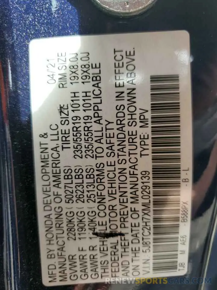 13 fotografías del automóvil dañado 5J8TC2H7XML029139 ACURA RDX 2021