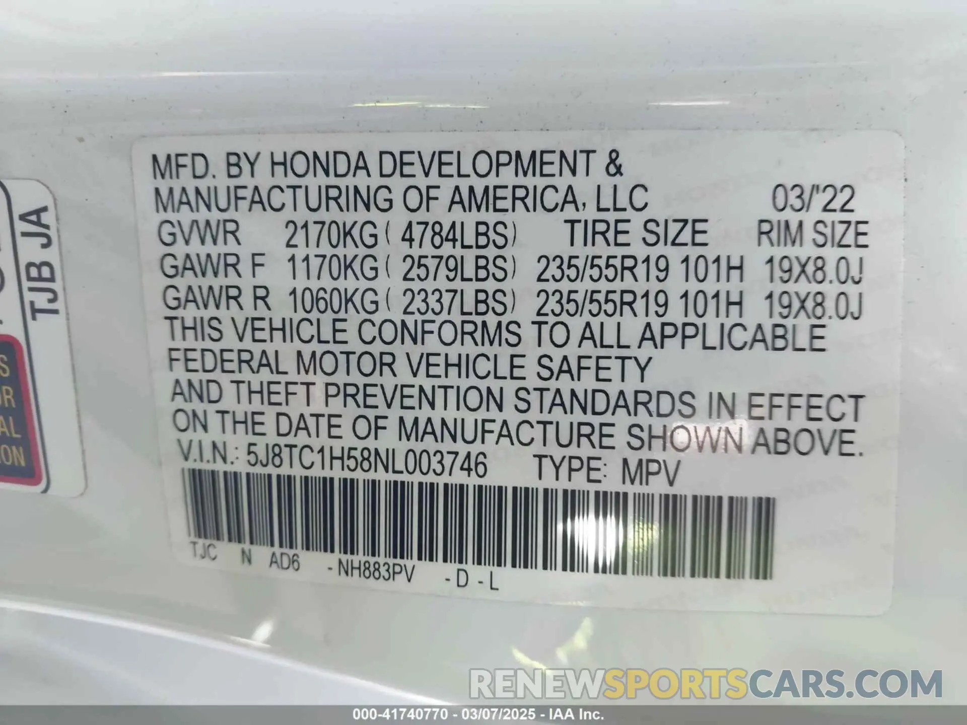 9 fotografías del automóvil dañado 5J8TC1H58NL003746 ACURA RDX 2022