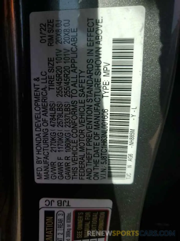 13 fotografías del automóvil dañado 5J8TC1H63NL001606 ACURA RDX 2022