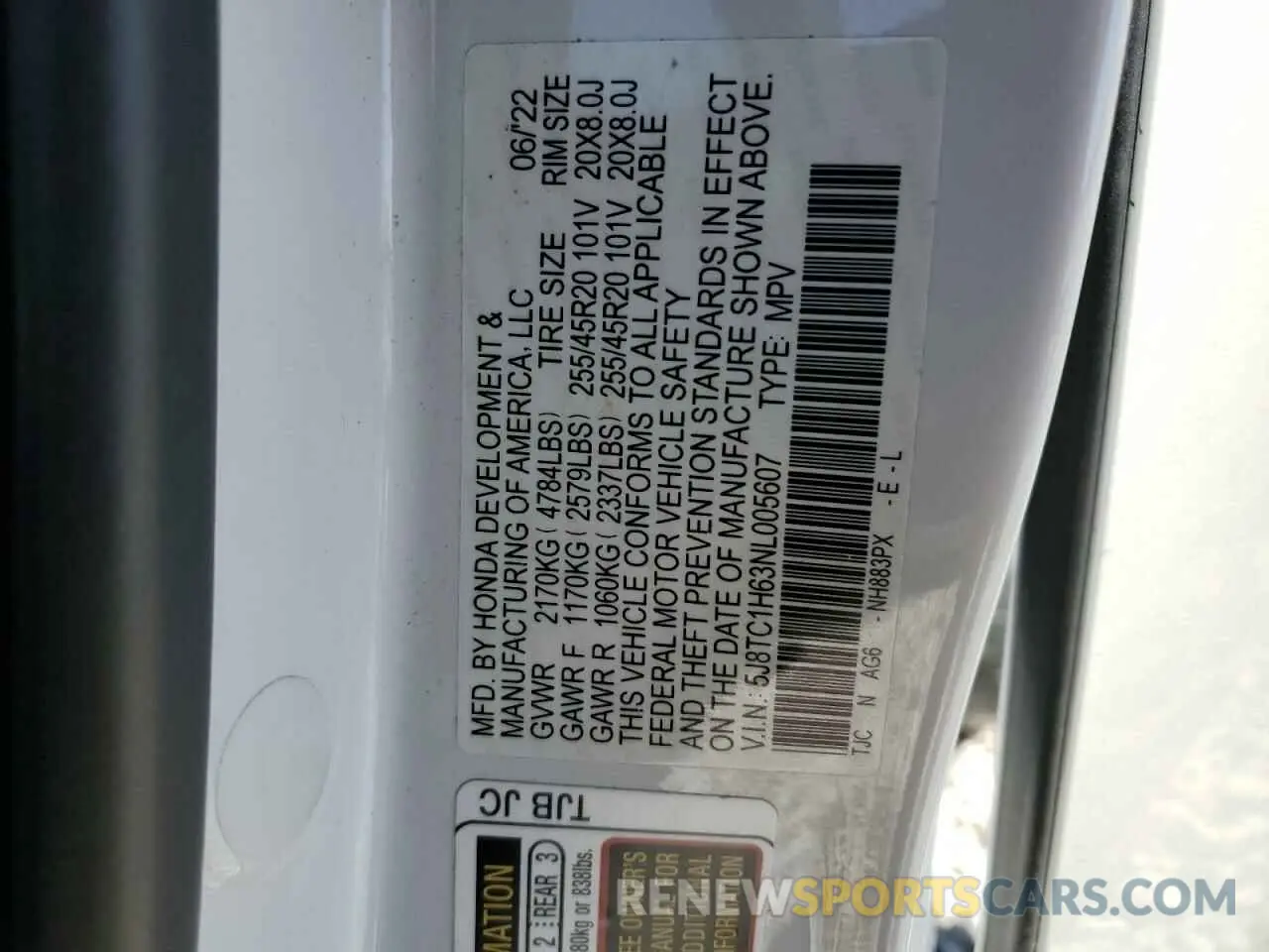 14 fotografías del automóvil dañado 5J8TC1H63NL005607 ACURA RDX 2022