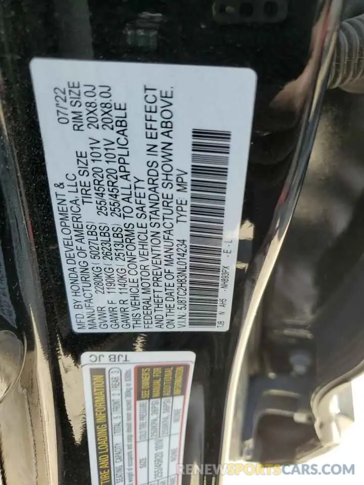14 fotografías del automóvil dañado 5J8TC2H83NL014234 ACURA RDX 2022