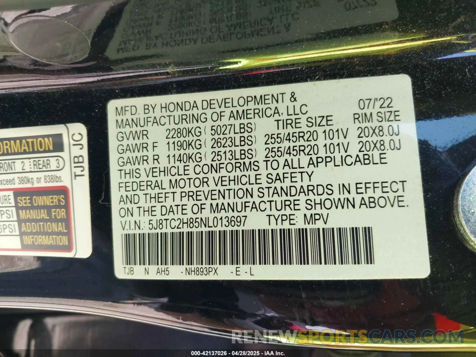 9 fotografías del automóvil dañado 5J8TC2H85NL013697 ACURA RDX 2022