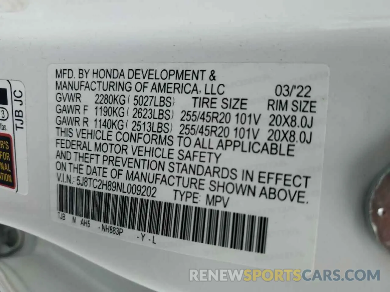 13 fotografías del automóvil dañado 5J8TC2H89NL009202 ACURA RDX 2022