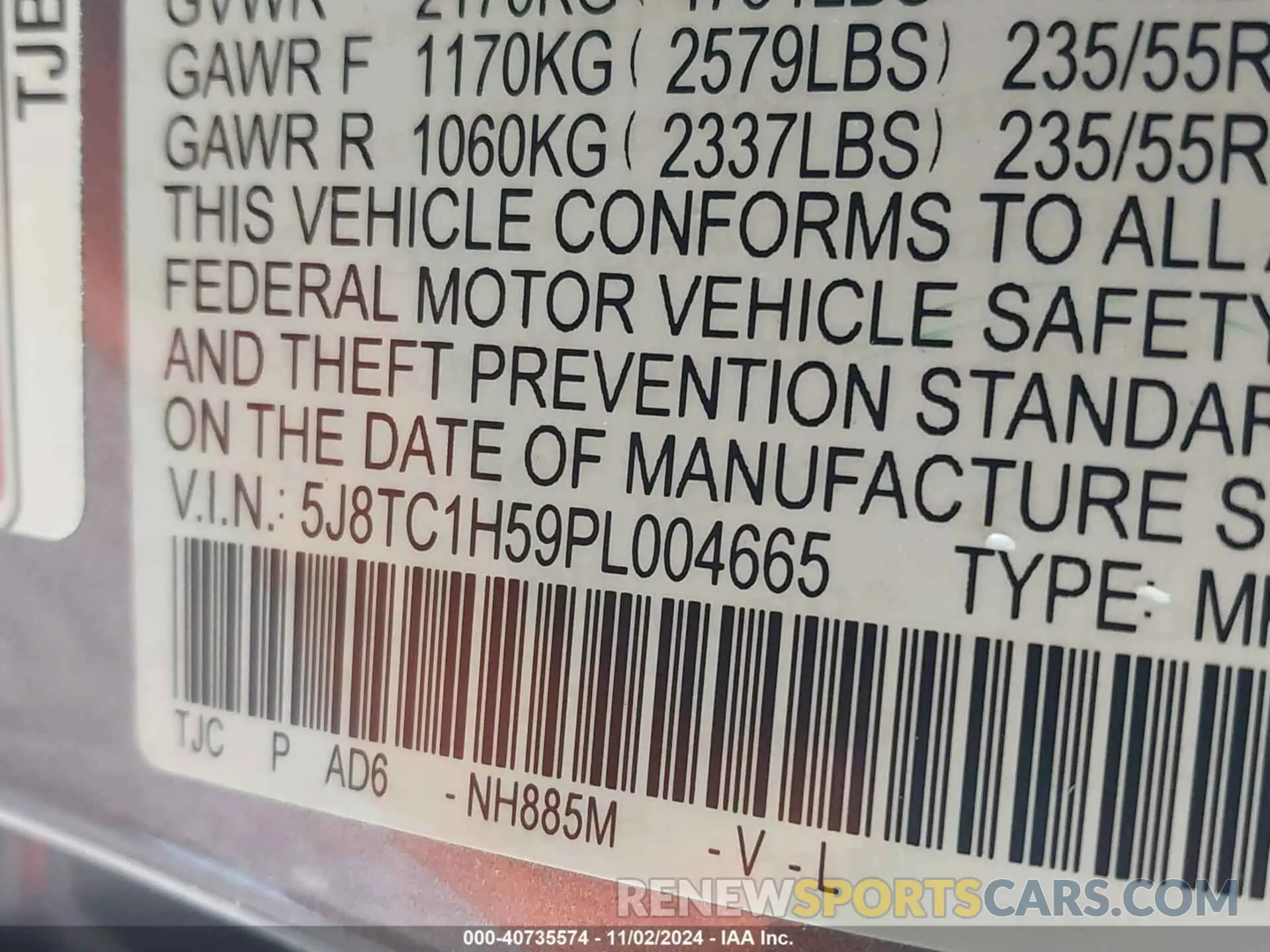 9 fotografías del automóvil dañado 5J8TC1H59PL004665 ACURA RDX 2023