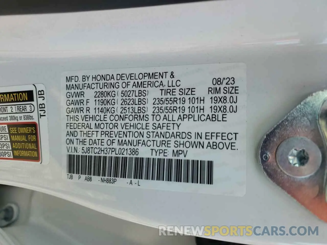 12 fotografías del automóvil dañado 5J8TC2H37PL021386 ACURA RDX 2023