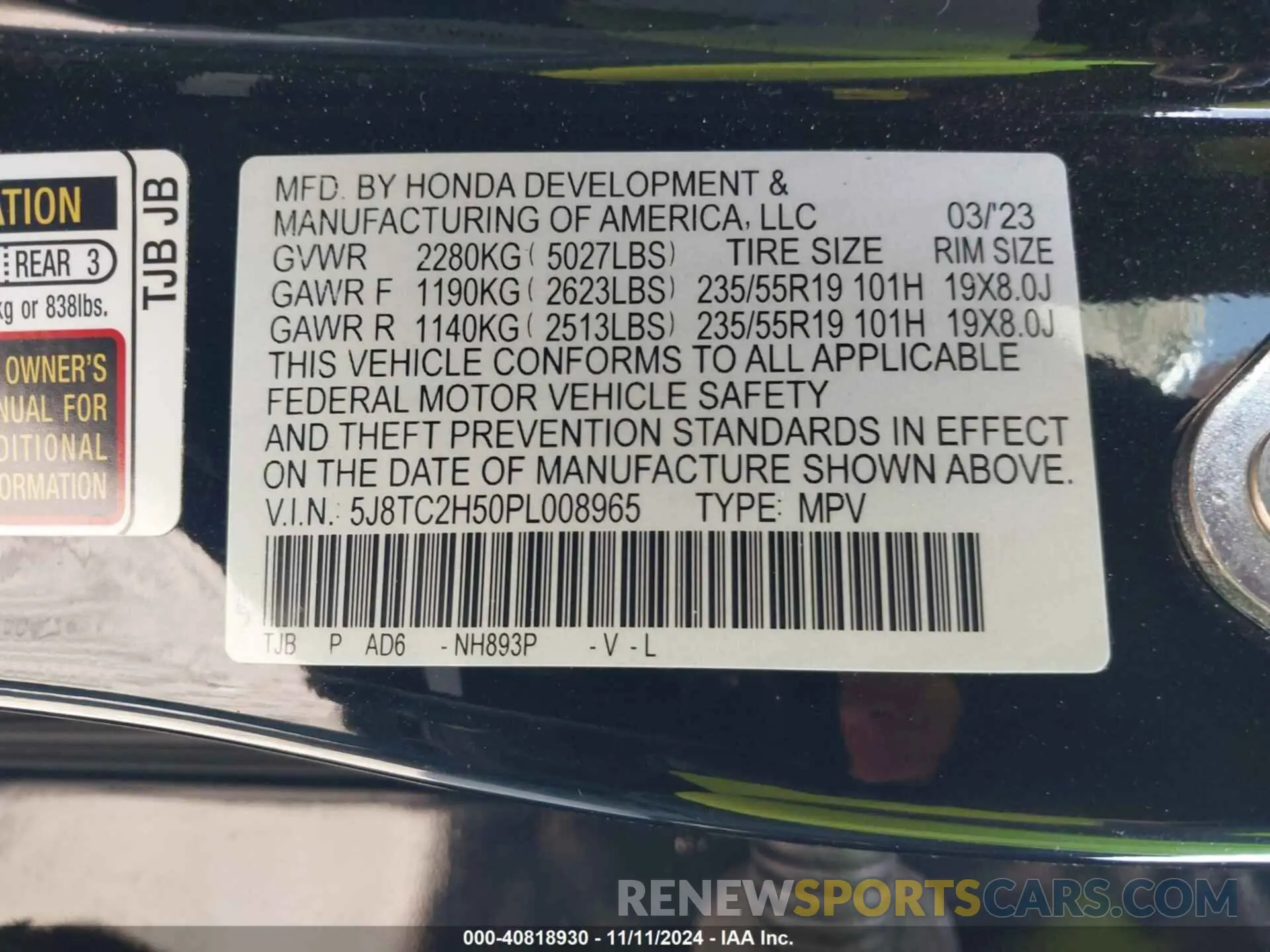 9 fotografías del automóvil dañado 5J8TC2H50PL008965 ACURA RDX 2023