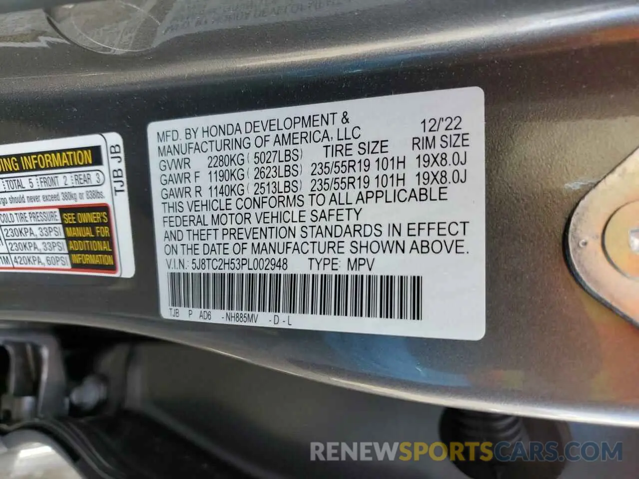12 fotografías del automóvil dañado 5J8TC2H53PL002948 ACURA RDX 2023