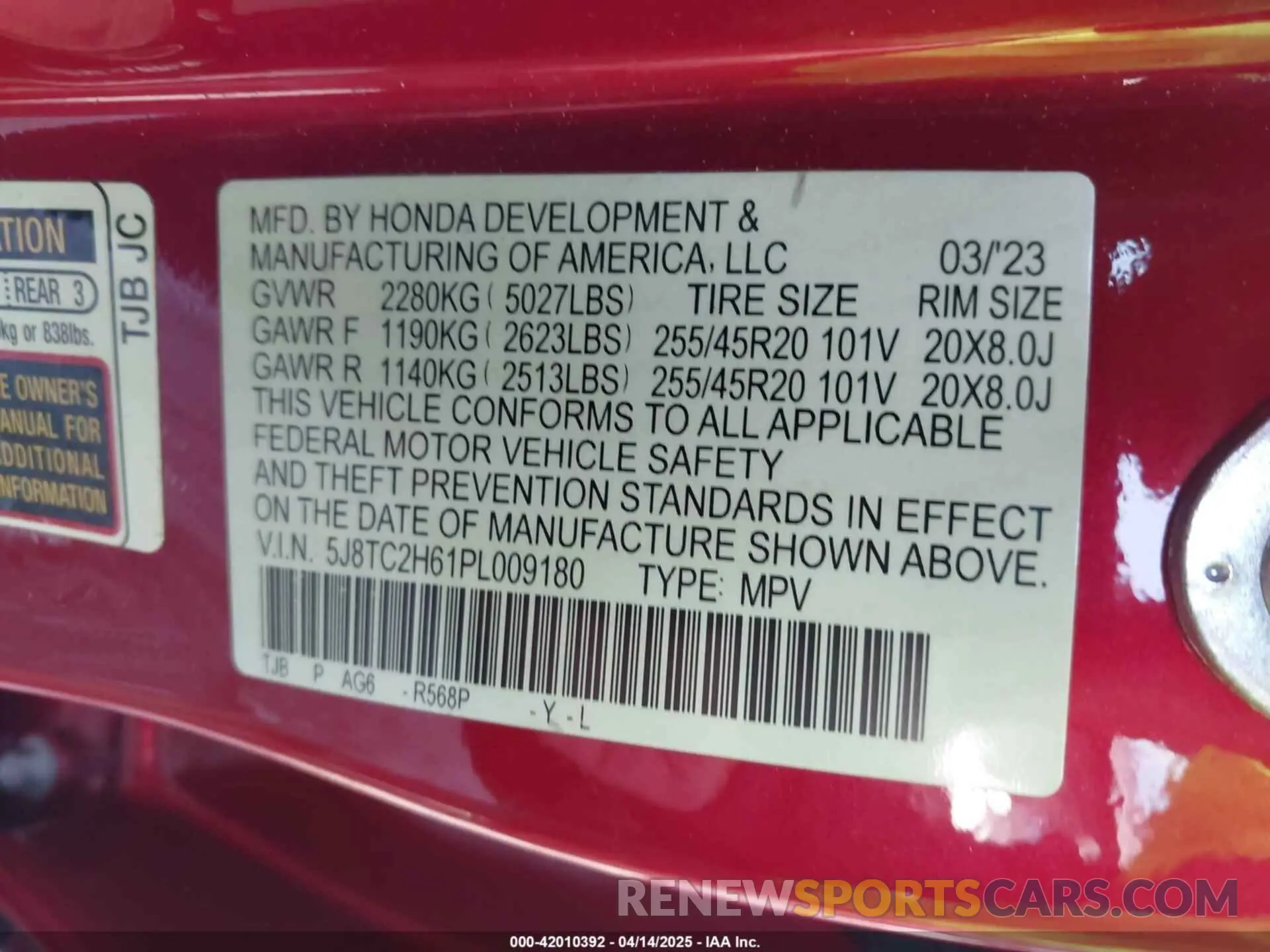 9 fotografías del automóvil dañado 5J8TC2H61PL009180 ACURA RDX 2023