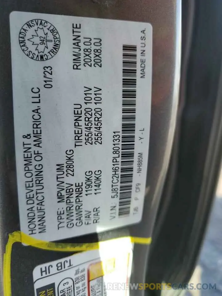 12 fotografías del automóvil dañado 5J8TC2H61PL801331 ACURA RDX 2023