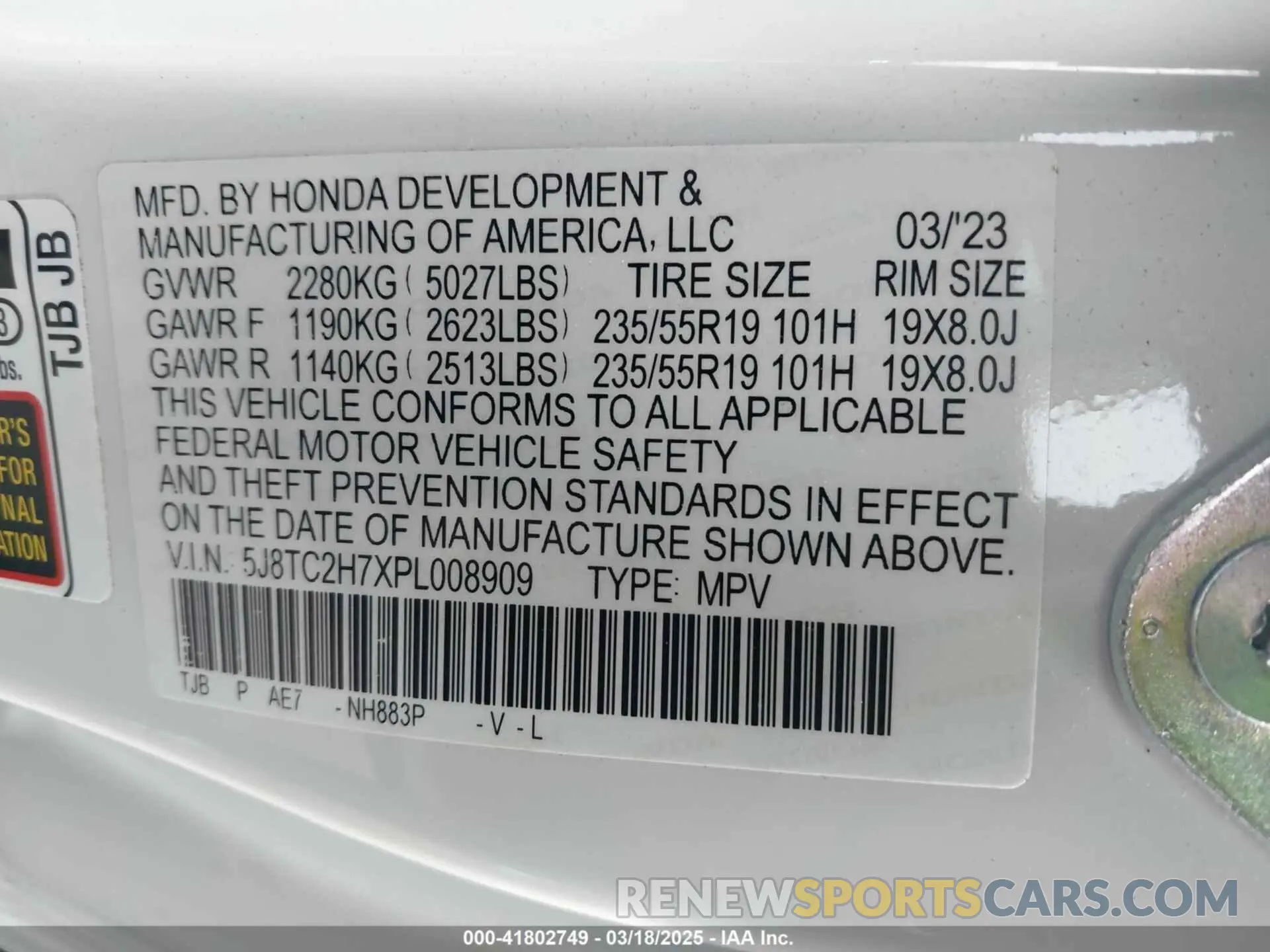 9 fotografías del automóvil dañado 5J8TC2H7XPL008909 ACURA RDX 2023