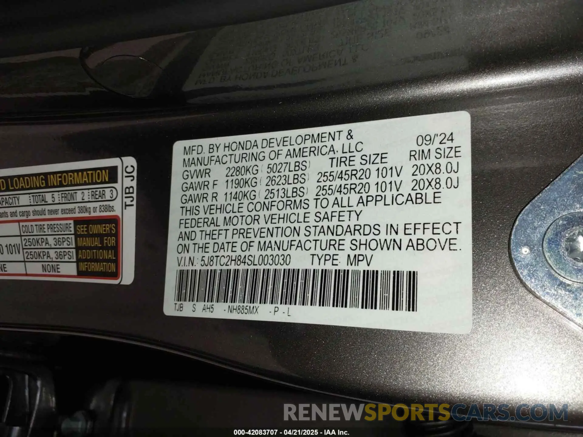 9 fotografías del automóvil dañado 5J8TC2H84SL003030 ACURA RDX 2025