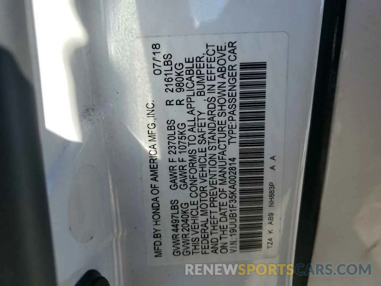 13 fotografías del automóvil dañado 19UUB1F35KA002814 ACURA TLX 2019